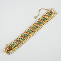 DAFRI Gold Tone Clear/Amber/Green Cubic Zirconia Brick Link Bracelet