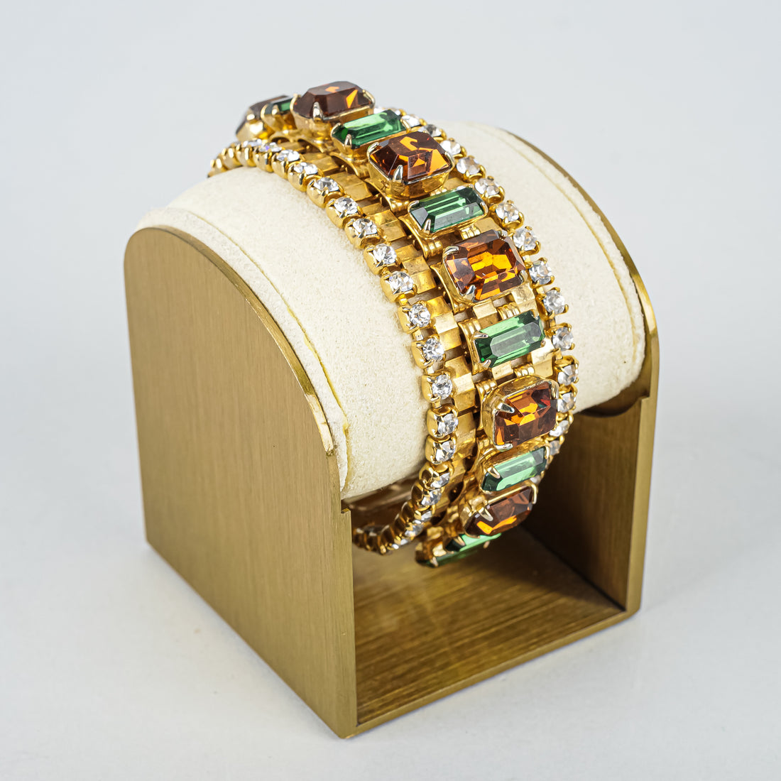 DAFRI Gold Tone Clear/Amber/Green Cubic Zirconia Brick Link Bracelet