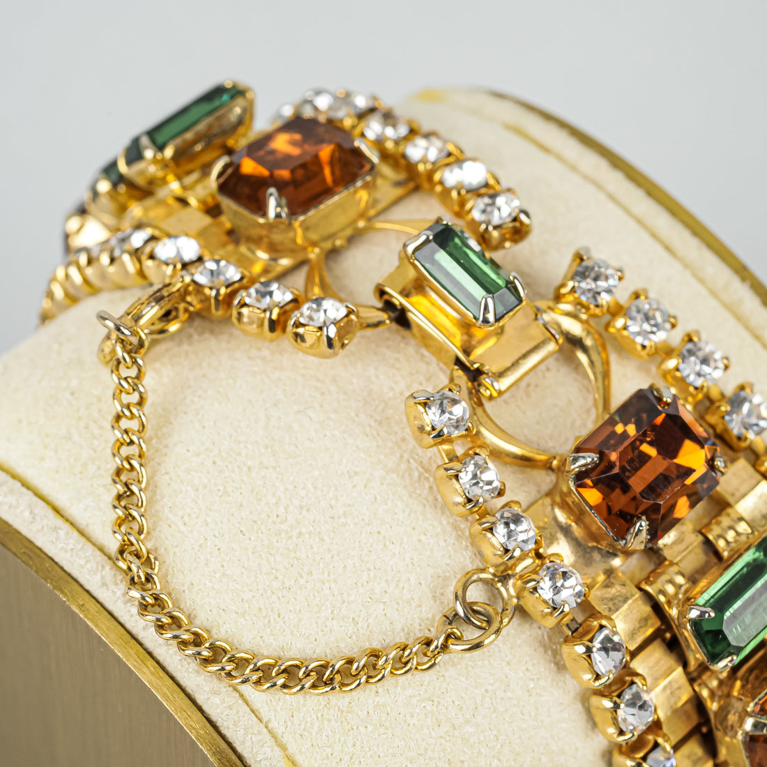 DAFRI Gold Tone Clear/Amber/Green Cubic Zirconia Brick Link Bracelet
