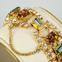 DAFRI Gold Tone Clear/Amber/Green Cubic Zirconia Brick Link Bracelet