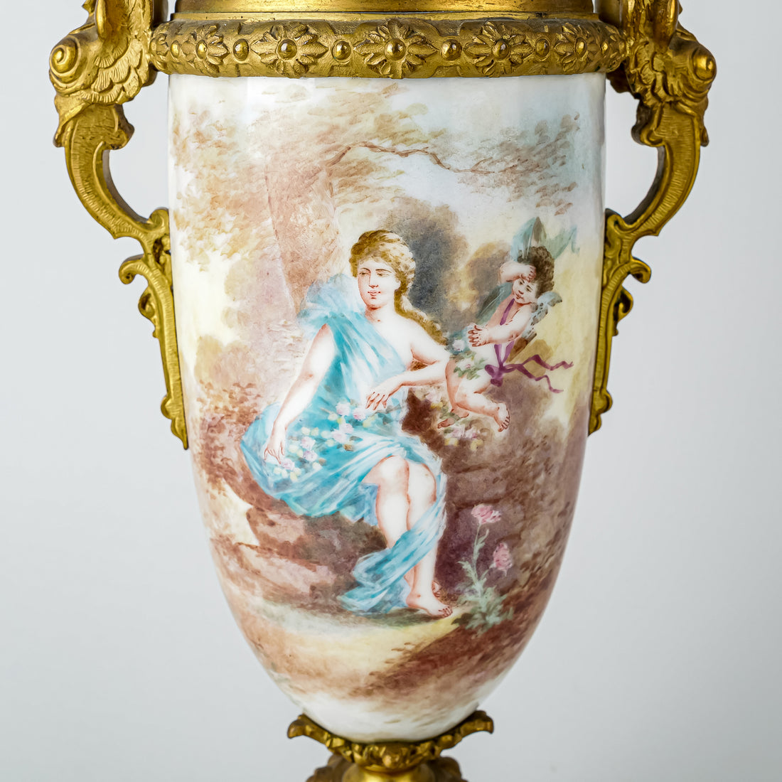 PAIR Of French Bronze Ormolu and Champleve Hand Decorated Urns