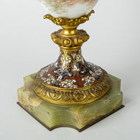 PAIR Of French Bronze Ormolu and Champleve Hand Decorated Urns