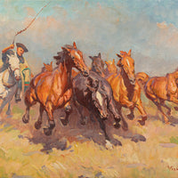 Janos Viski (Hungarian 1891-1987) Herdsmen With Running Horses