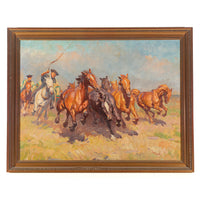 Janos Viski (Hungarian 1891-1987) Herdsmen With Running Horses