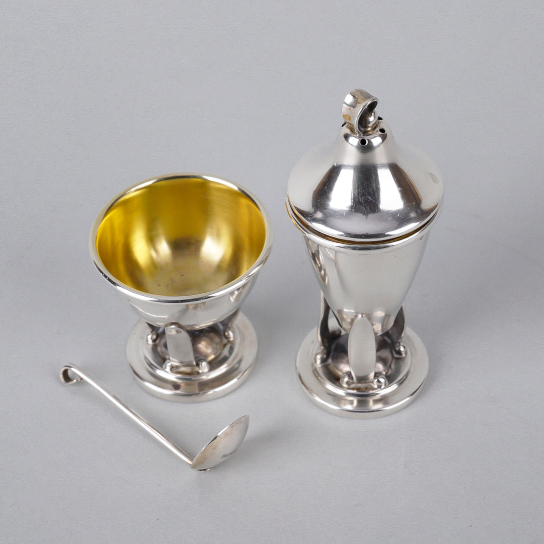 CARL POUL PETERSEN Sterling Shaker & Salt Cellar w/Spoon