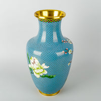 Asian Cloisonne Vase - Blue Ground With Floral Design