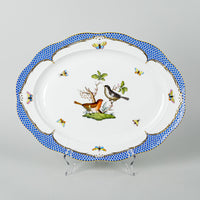 HEREND Rothchild Bird Fish Scale Blue Platter 1102