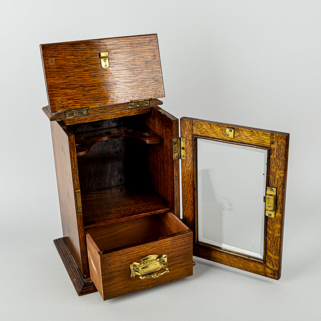 Vintage Oak Pipe Display Case With Drawer
