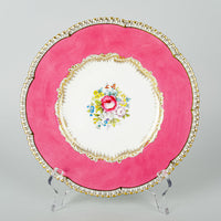 CAULDON 8175 Pink Band, Hand Painted Floral Luncheon Plates Set of 11