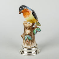 HEREND Figurine Song Bird 5044 Natural On LEITAO & IRMAO Silver Stand