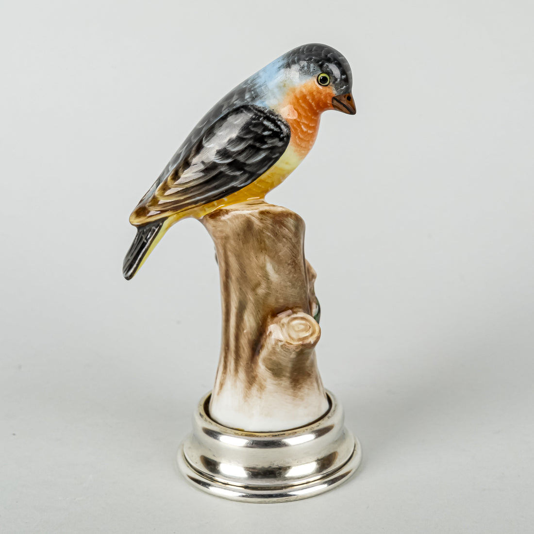 HEREND Figurine Song Bird 5044 Natural On LEITAO & IRMAO Silver Stand