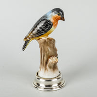 HEREND Figurine Song Bird 5044 Natural On LEITAO & IRMAO Silver Stand
