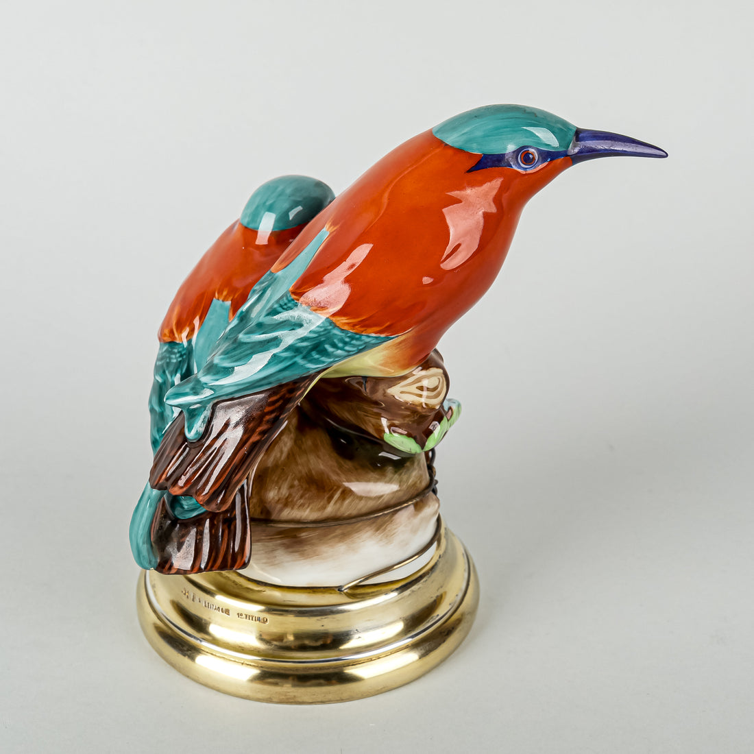 HEREND Figurine Pair Of Robins 5061 Natural On LEITAO & IRMAO Silver Stand