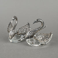 ALBERT BODEMER 835 Silver And Crystal Swan Salt Cellars Set Of 2