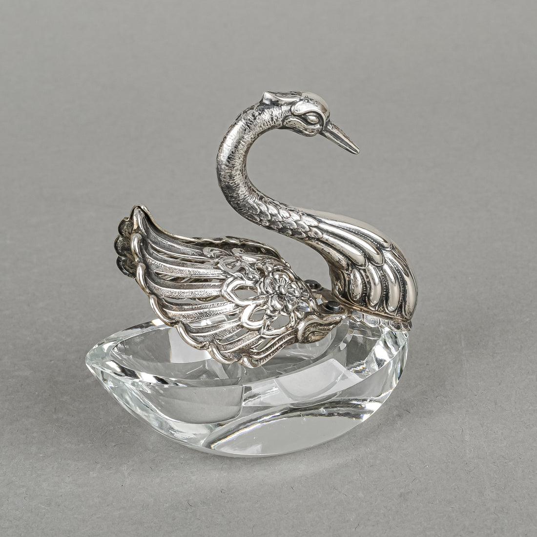 ALBERT BODEMER 835 Silver And Crystal Swan Salt Cellars Set Of 2