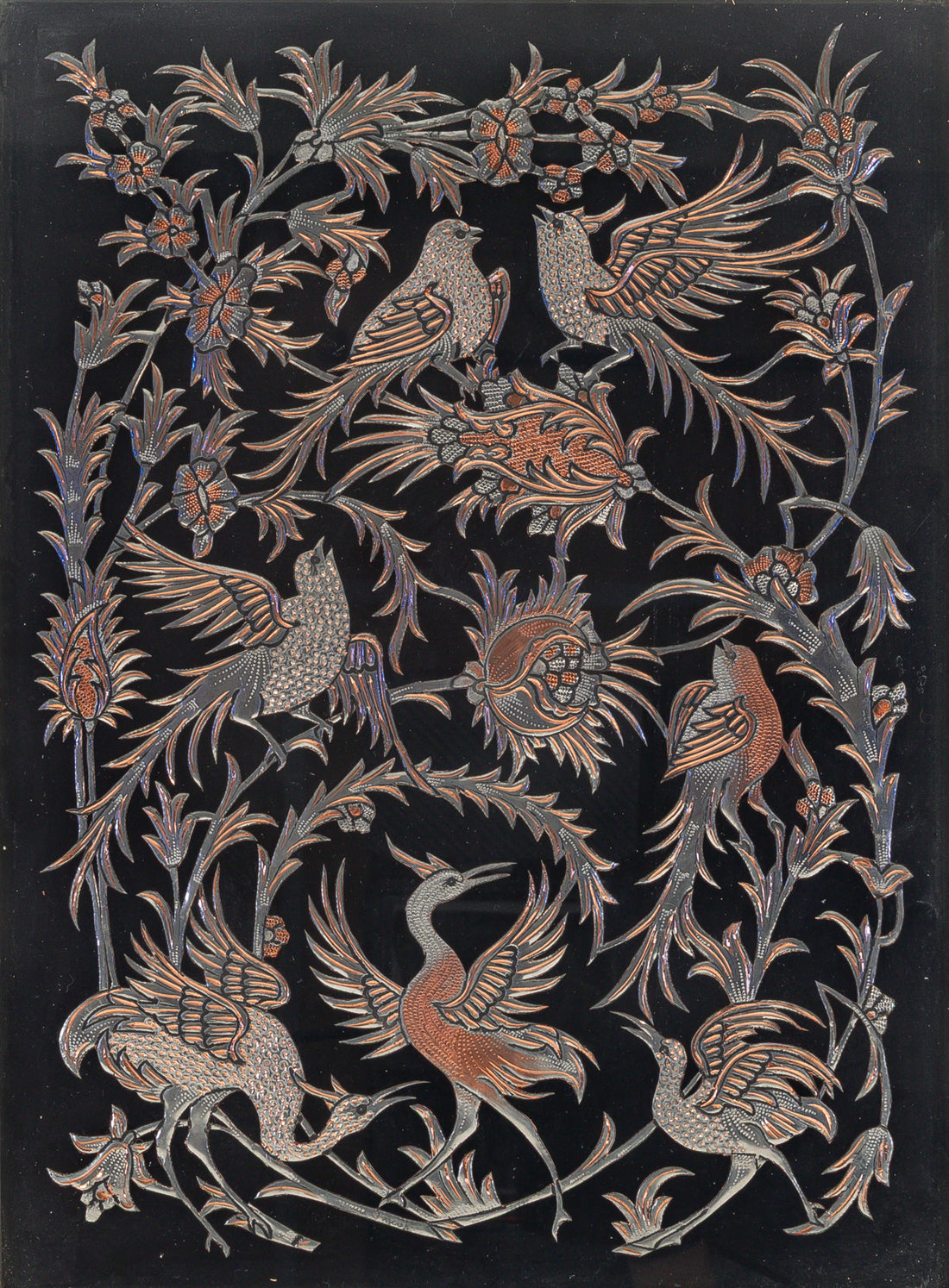 Persian Silver Tone And Copper Metalwork In Khatam Frame