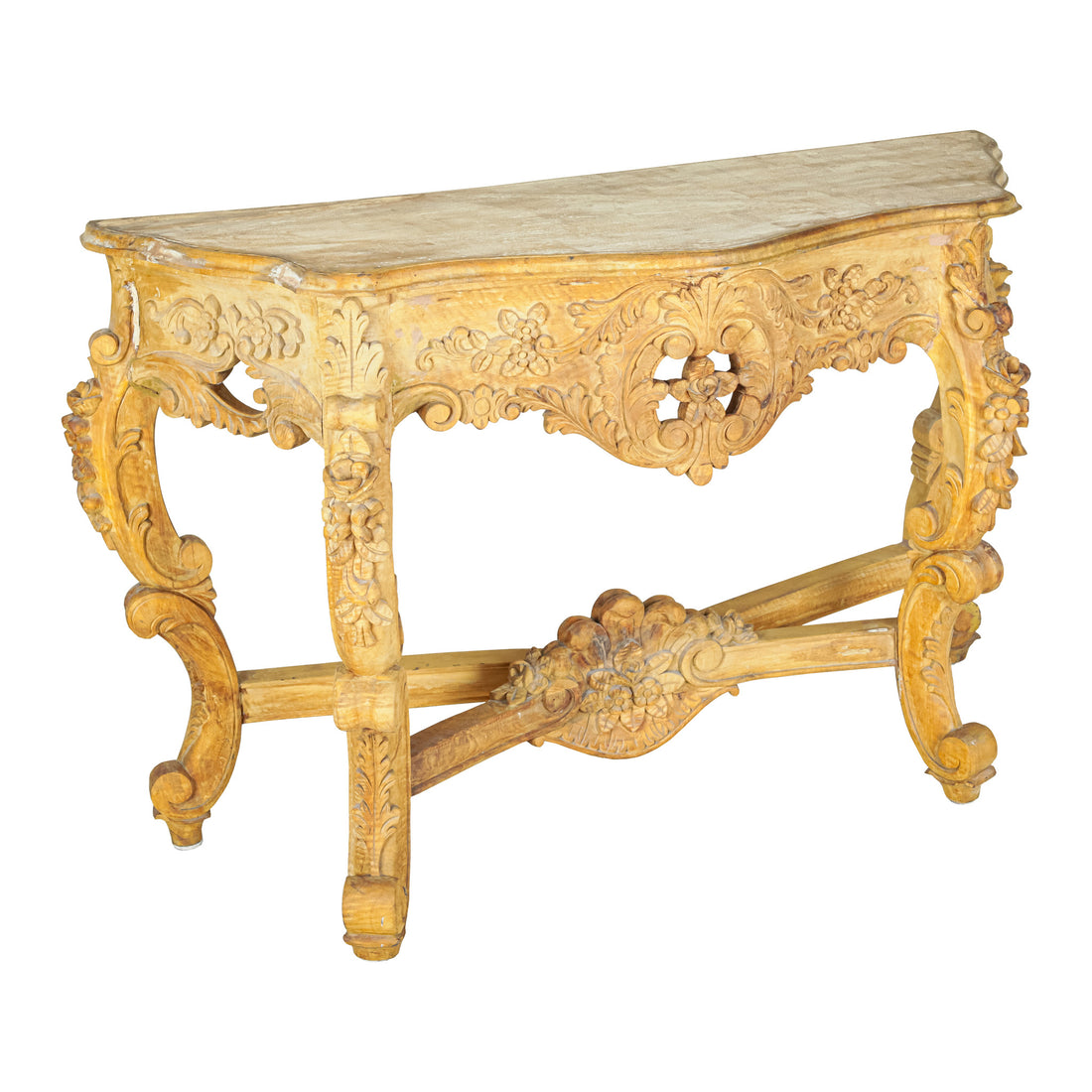 Louis Style Carved Wood Demilune Console Table