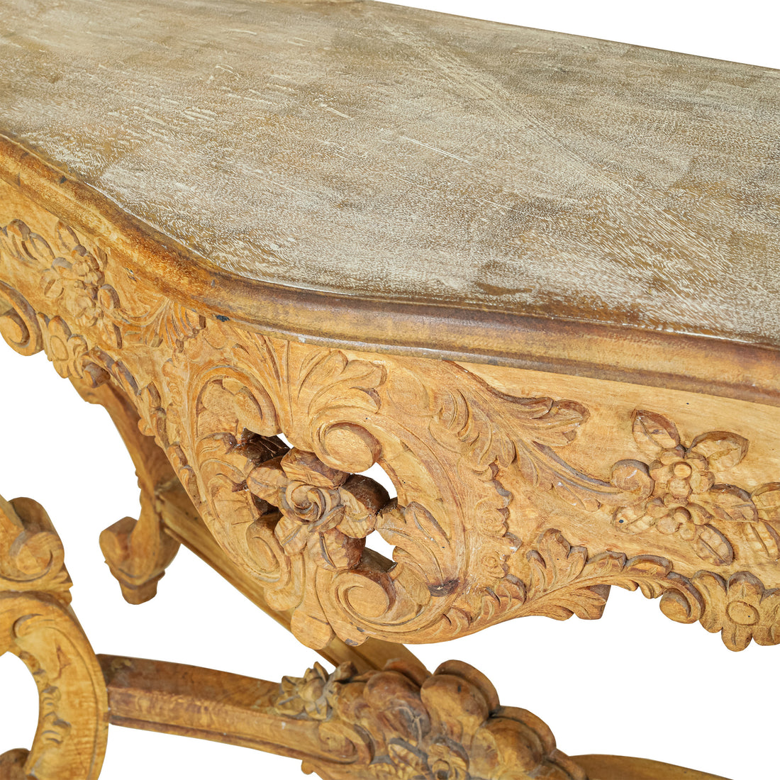 Louis Style Carved Wood Demilune Console Table