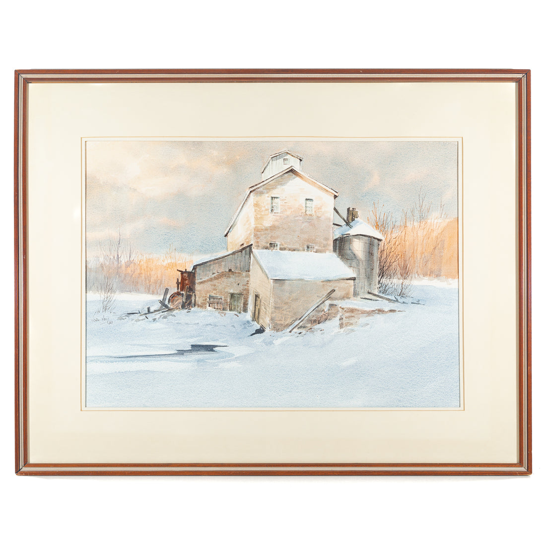 John Joy (Canadian 1921-2012)    Winter Scene With Barn/Mill
