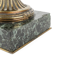 Pair Of Louis XVI Style Green Marble Covered Urns With Brass Mounts