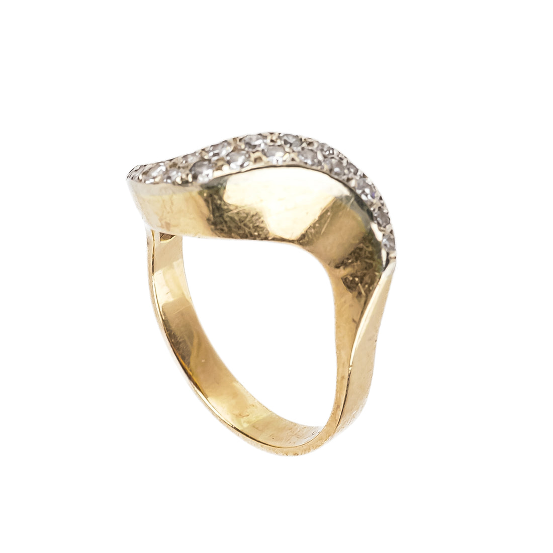 14K Yellow Gold Diamond Wave Ring