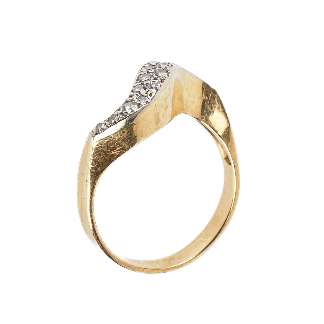 14K Yellow Gold Diamond Wave Ring