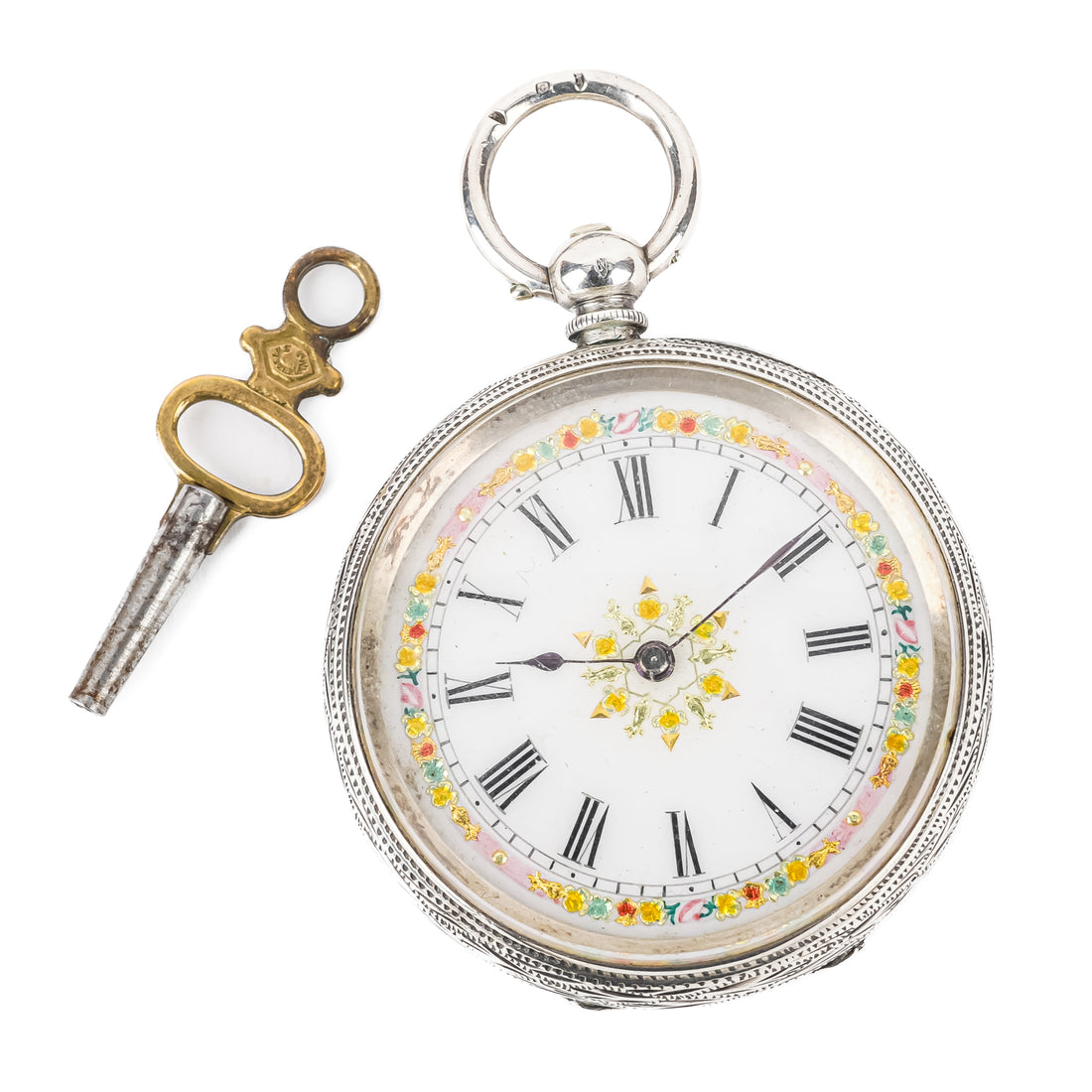 Swiss 935 Silver Gilt Enamel Open Face Pocket Watch