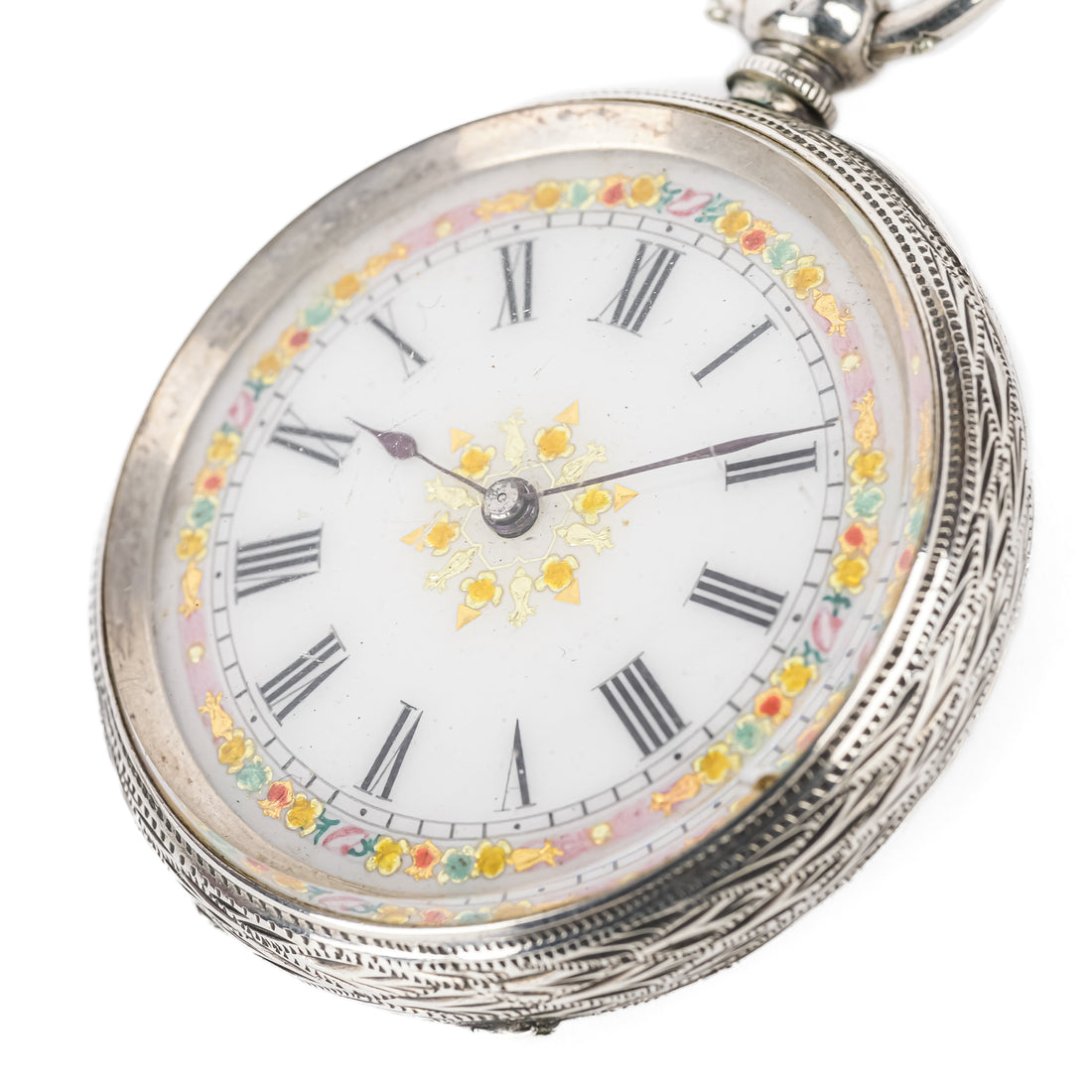 Swiss 935 Silver Gilt Enamel Open Face Pocket Watch