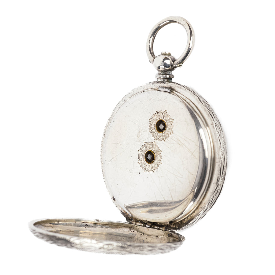 Swiss 935 Silver Gilt Enamel Open Face Pocket Watch