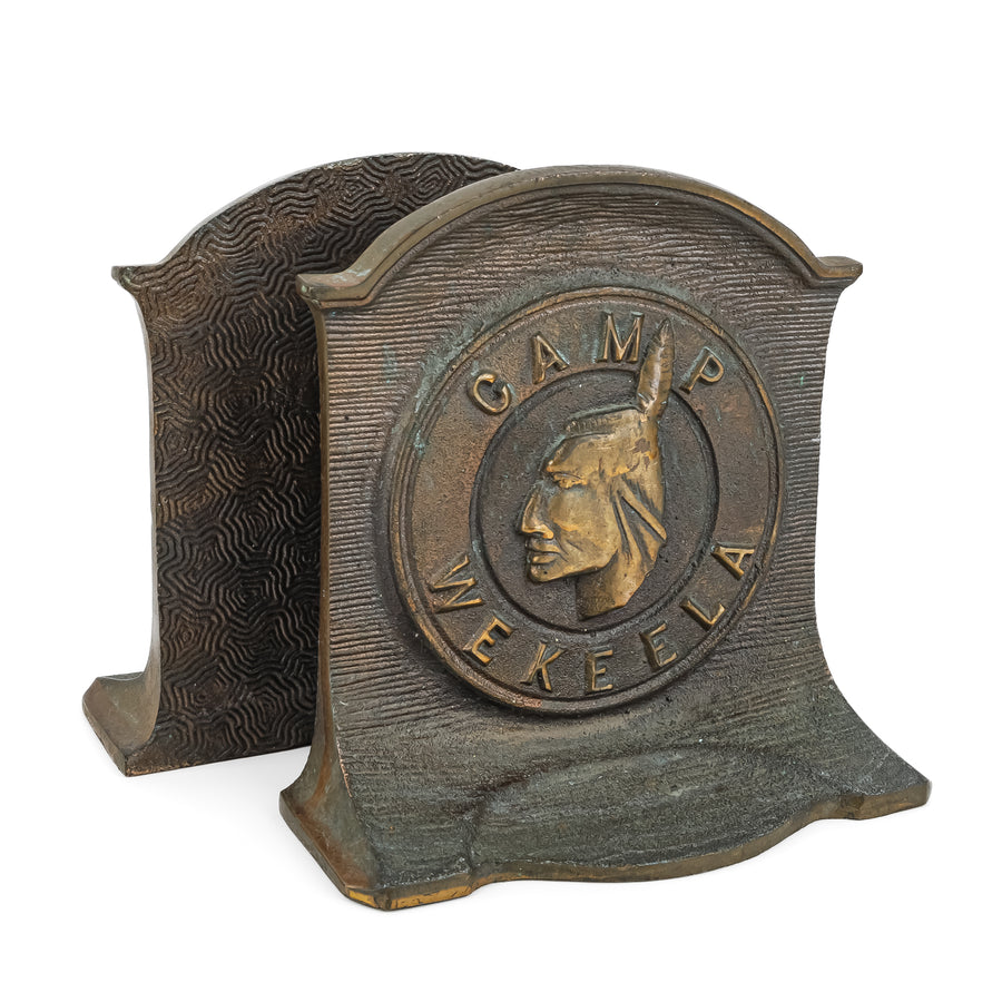 Pair Of Vintage Bronze Bookends - Camp Wekeela, Maine