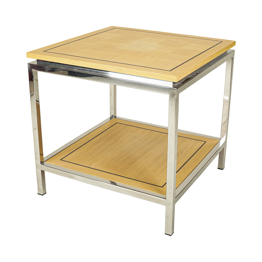 PAIR Blonde Wood Parquetry And Chrome End Tables