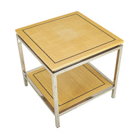 PAIR Blonde Wood Parquetry And Chrome End Tables