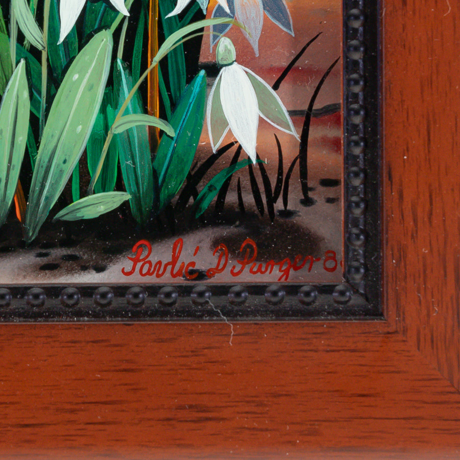 Pavlic D Purger - Snowdrops & Village - Reverse Oil on Glass