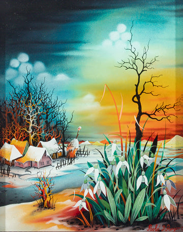 Pavlic D Purger - Snowdrops & Village - Reverse Oil on Glass