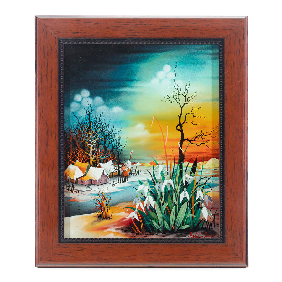 Pavlic D Purger - Snowdrops & Village - Reverse Oil on Glass