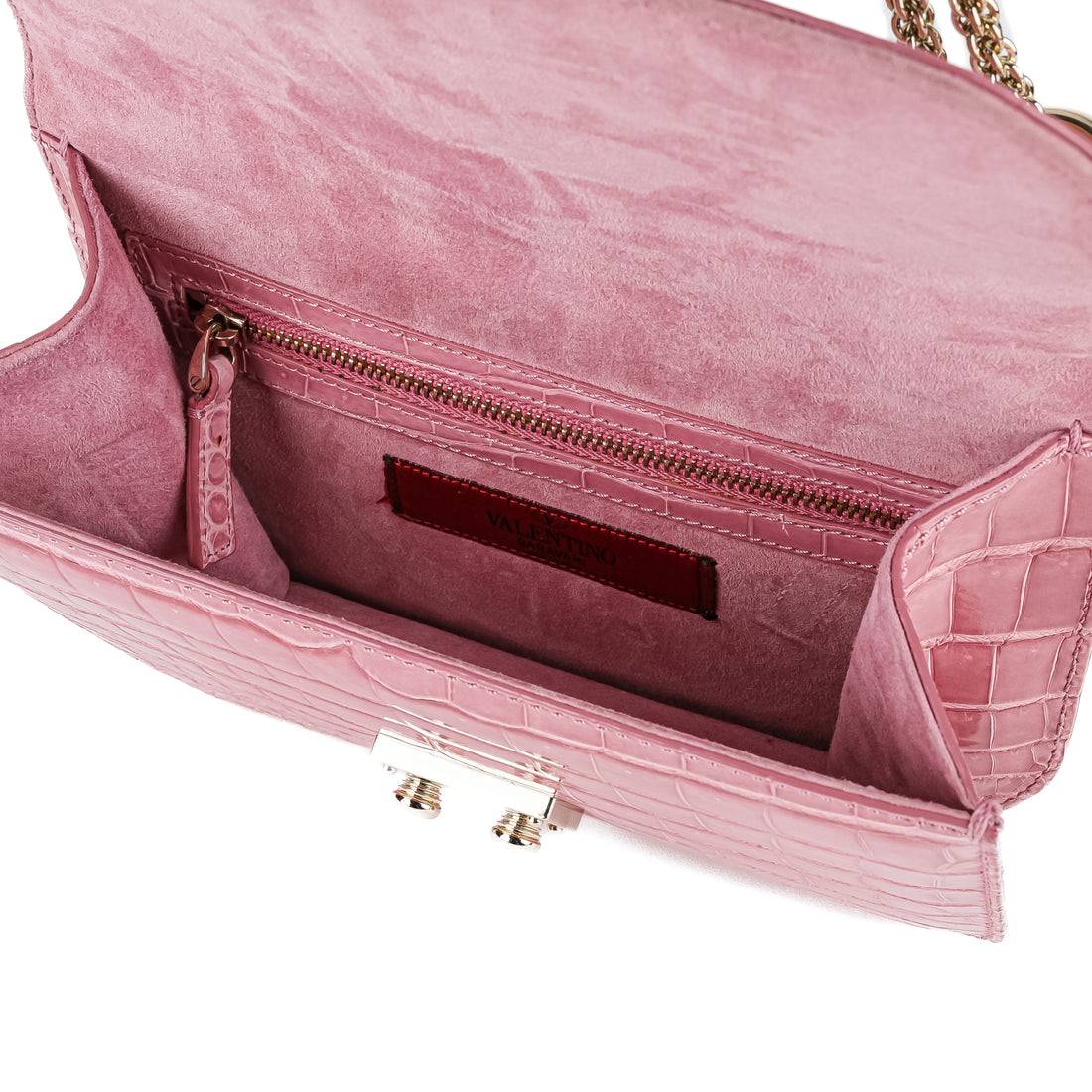 VALENTINO Pink Crocodile Shoulder Bag