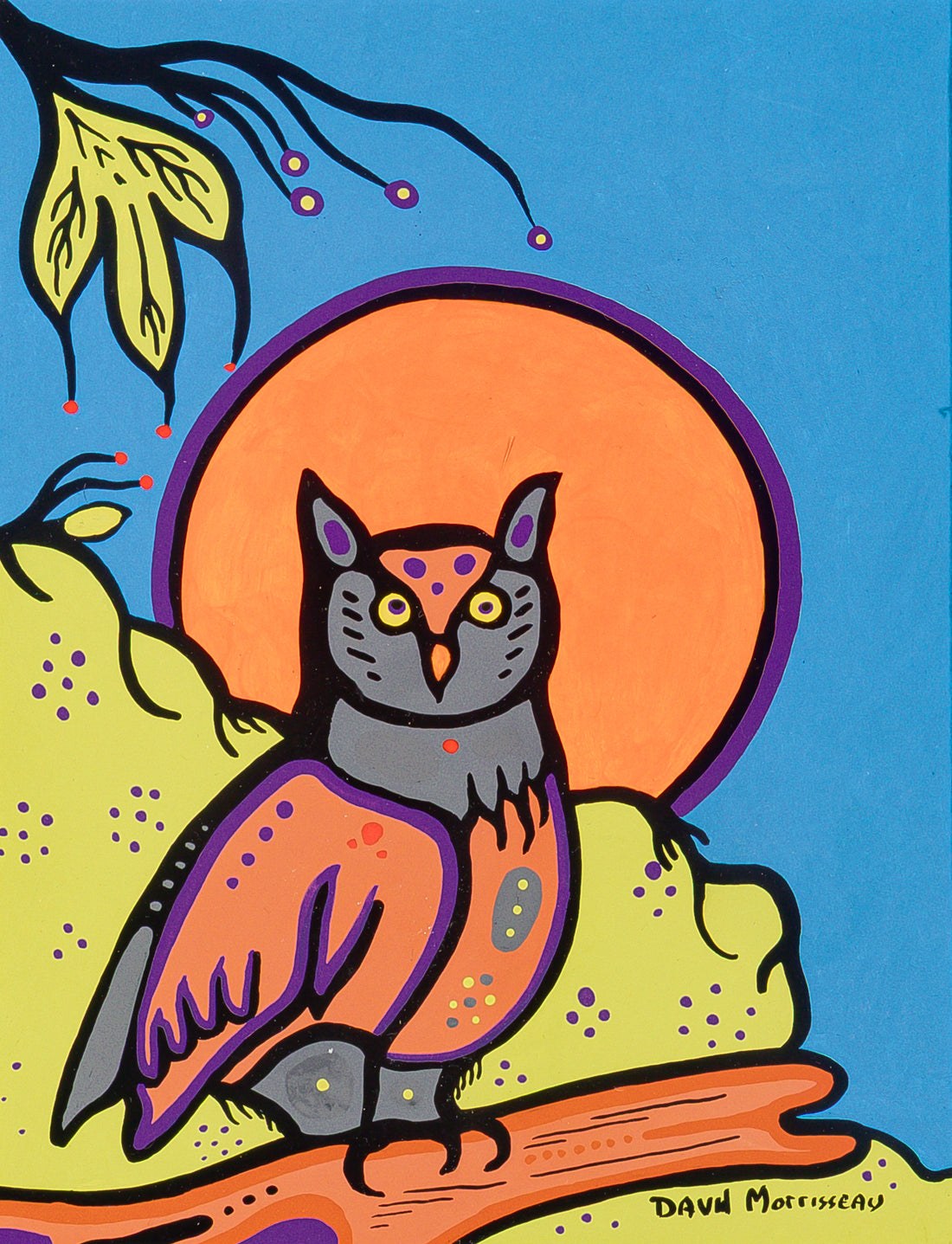 David Morrisseau (Canadian 1961) Owl - Acrylic on paper