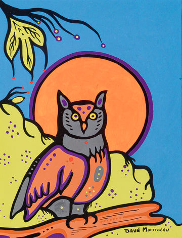 David Morrisseau (Canadian 1961) Owl - Acrylic on paper