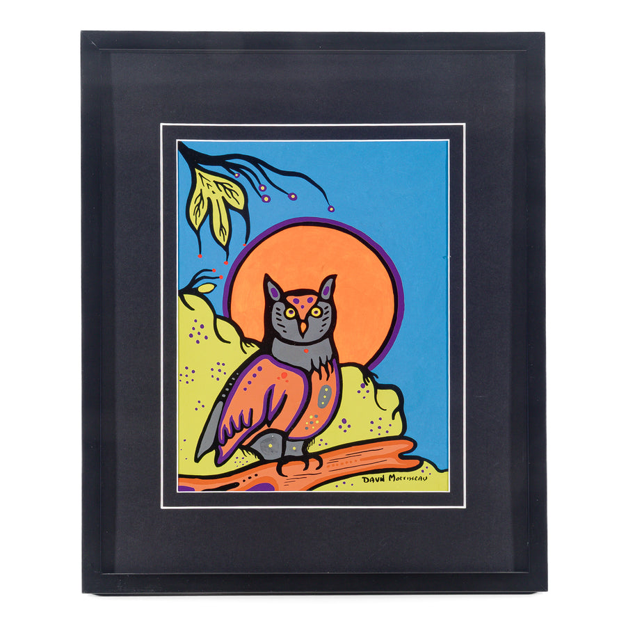 David Morrisseau (Canadian 1961) Owl - Acrylic on paper