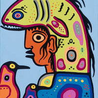 David Morrisseau (Canadian 1961) Man With Birds - Acrylic on paper
