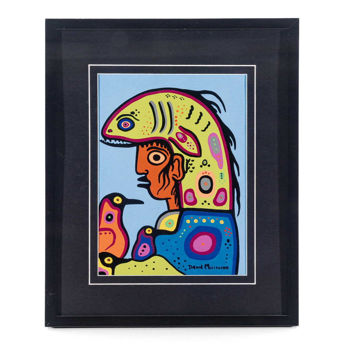 David Morrisseau (Canadian 1961) Man With Birds - Acrylic on paper