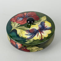 MOORCROFT Hibiscus Blue/Green Ground Round Covered Bowl