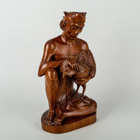 Balinese Style Carved Wooden Figure     Man W/Rooster