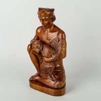 Balinese Style Carved Wooden Figure     Man W/Rooster