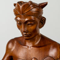 Balinese Style Carved Wooden Figure     Man W/Rooster