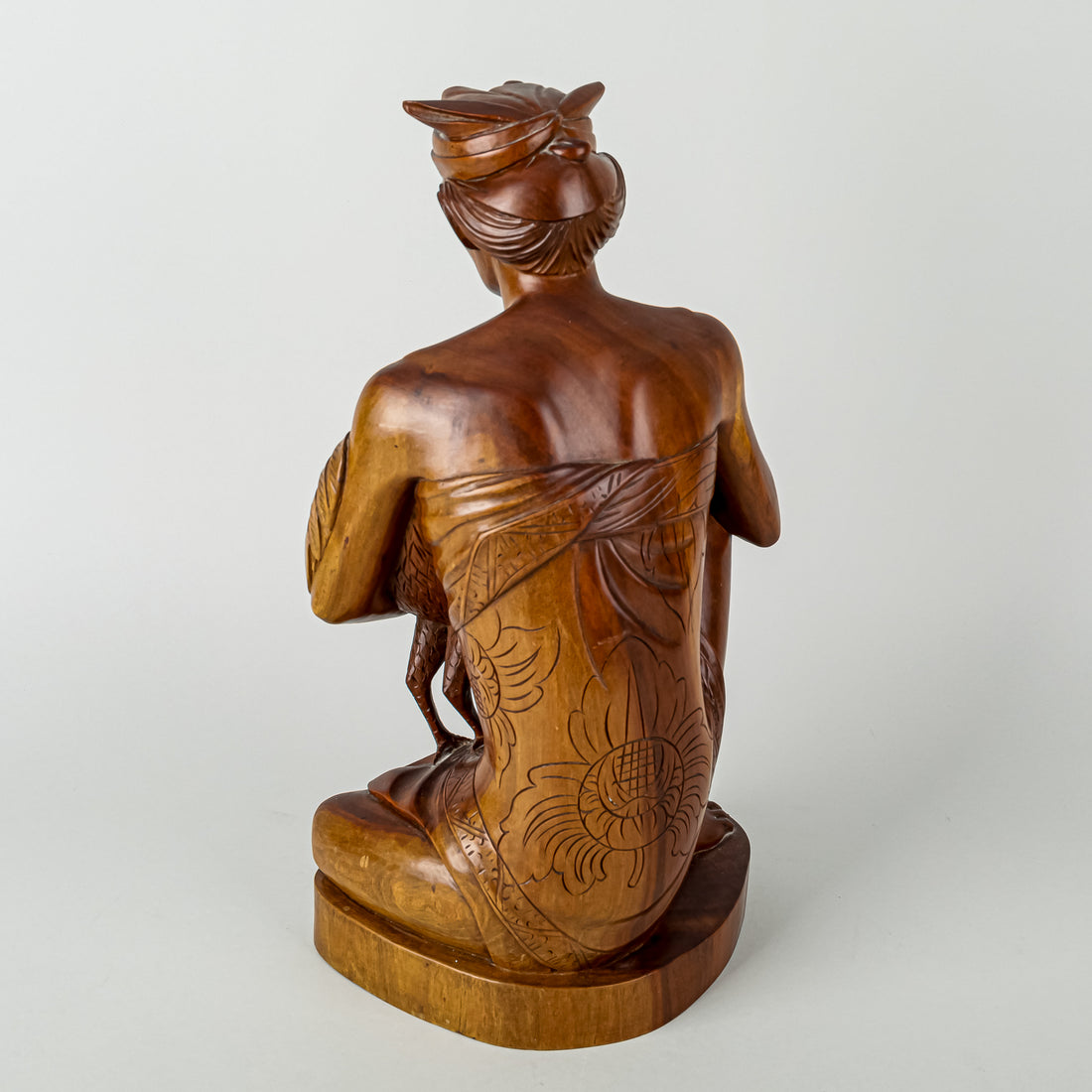 Balinese Style Carved Wooden Figure     Man W/Rooster