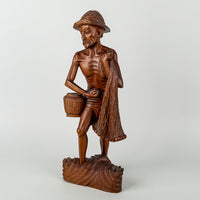 Balinese Style Carved Wooden Figure     Fisherman W/Net