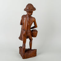 Balinese Style Carved Wooden Figure     Fisherman W/Net
