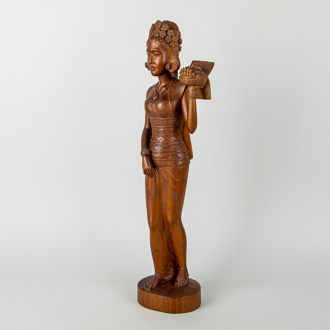 Balinese Style Carved Wooden Figure      Woman In Dress