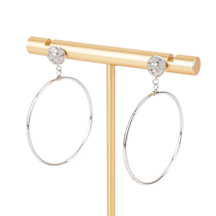 10K White Gold Diamond Cluster Studs with Removable Hoops